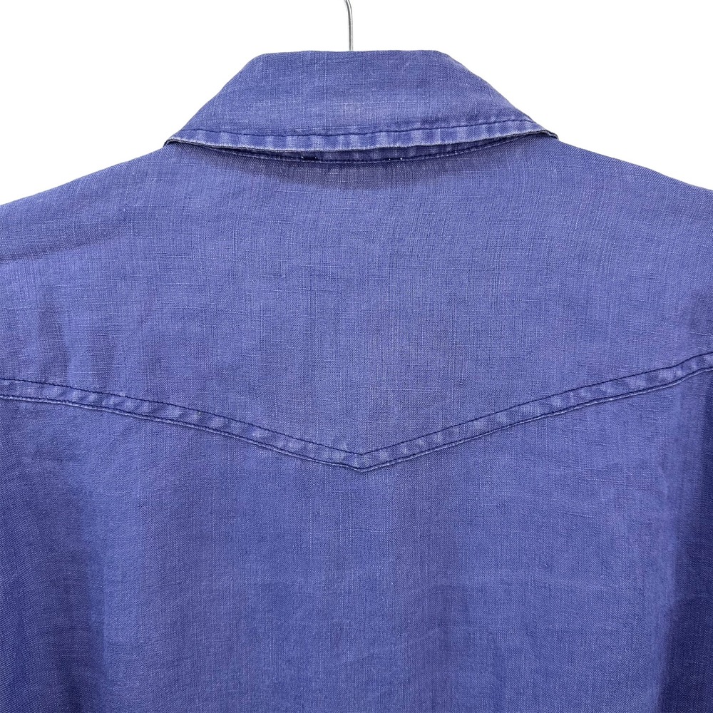 SUNDANCE 100% Linen Chambray Pearl Snap Button Up • Large • blue • Western Chic - Picture 4 of 8